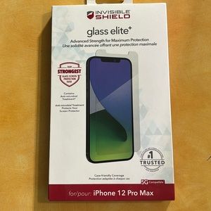 Invisible shield glass elite iPhone 12 Pro Max screen protector.